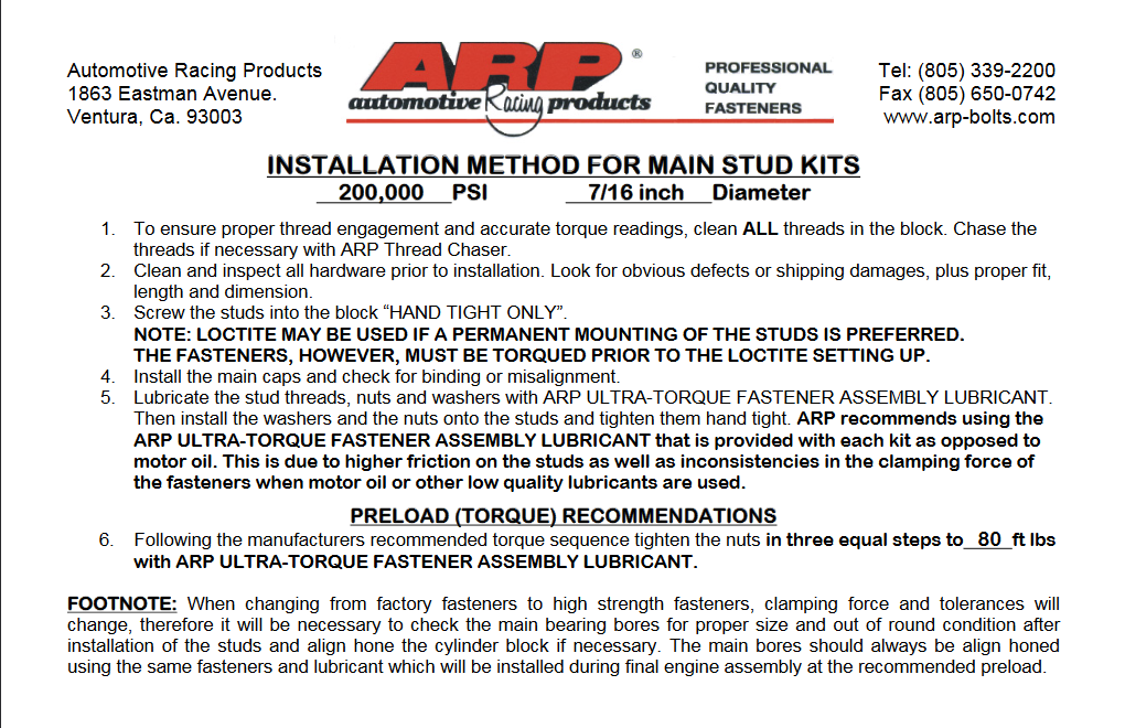 ARP K20/K24 High-Performance Main Stud Kit