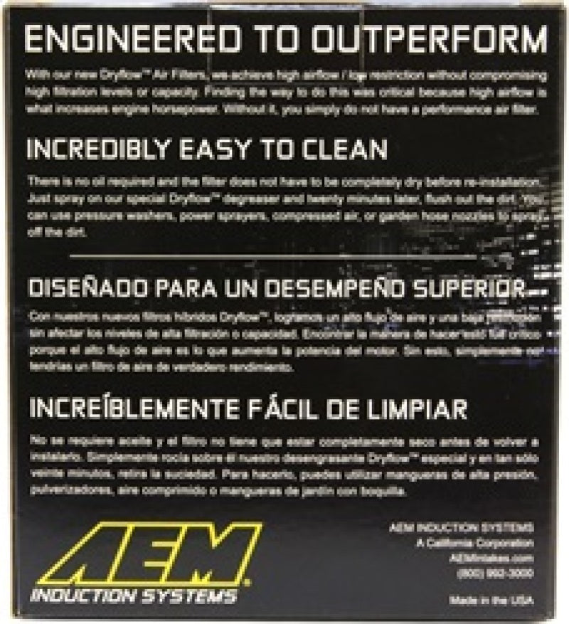AEM 5.5-inch Base OD x 4.75-inch Top OD x 5-inch Height Conical Dryflow Air Filter: Optimize Your Engine's Performance!