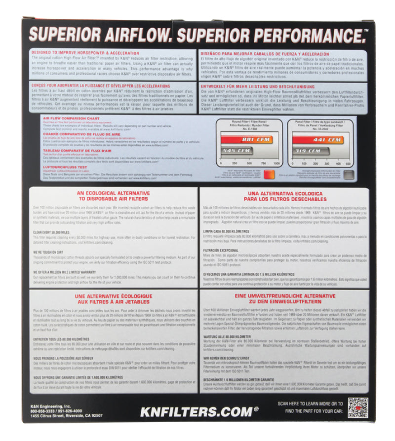 K&N 2019 - 2024 Porsche 911 3.0L H6 F/I High - Performance Drop - In Replacement Air Filter