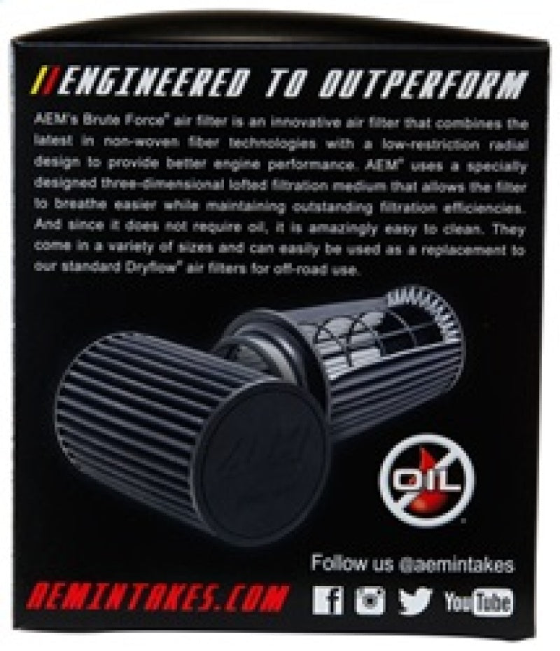 AEM 2.75 in x 5 in Dryflow Air Filter - Perfect for Off - Road Adventures