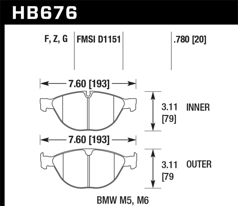 Hawk High-Performance Ceramic Front Brake Pads for 2006 - 2010 BMW M5/M6