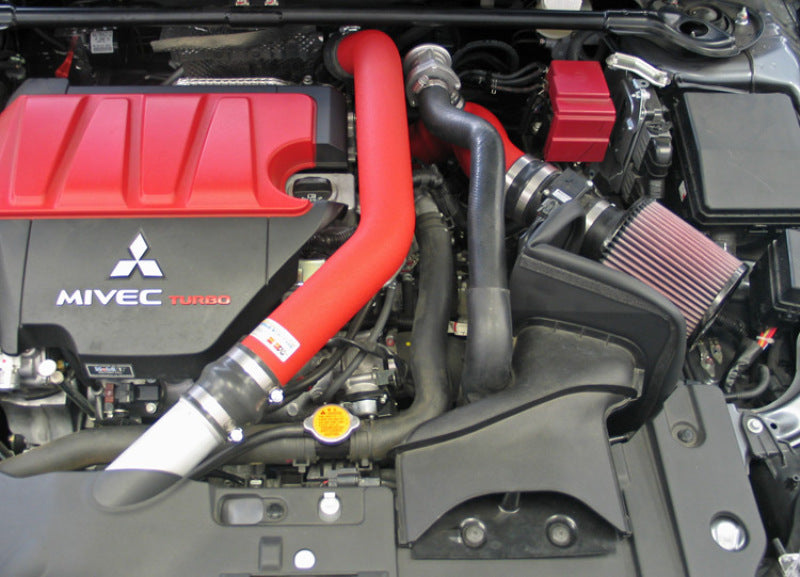 K&N 08 - 09 Mitsubishi Evo X Wrinkle Red Typhoon Short Ram Intake: Boost Your Ride!