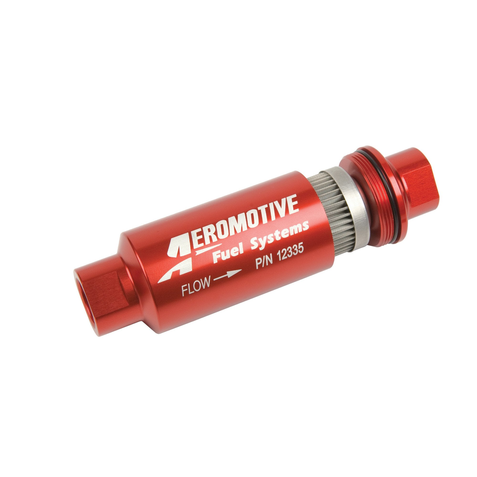 Aeromotive In-Line Fuel Filter: 40-m Stainless Mesh, ORB-10 Port, Stunning Bright-Dip Red, 2 OD
