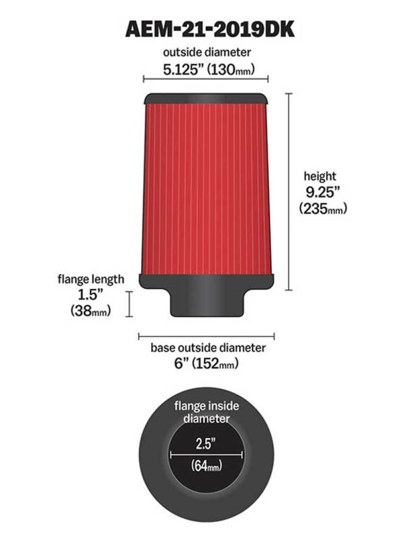 AEM Dryflow 2.5in X 9in High - Performance Air Filter
