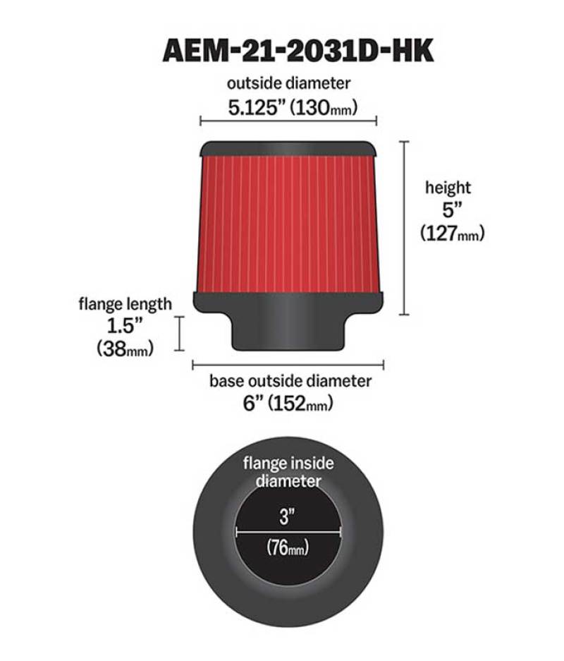 AEM Dryflow 3in. X 5in. Round Tapered Air Filter - The Ultimate Air Filtration Solution