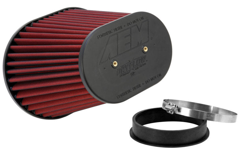 AEM Dryflow Oval Tapered Air Filter - Unleash Optimal Performance! 8in x 10.5in O/S Base, 5in x 7.75in O/S Top, 8in Height