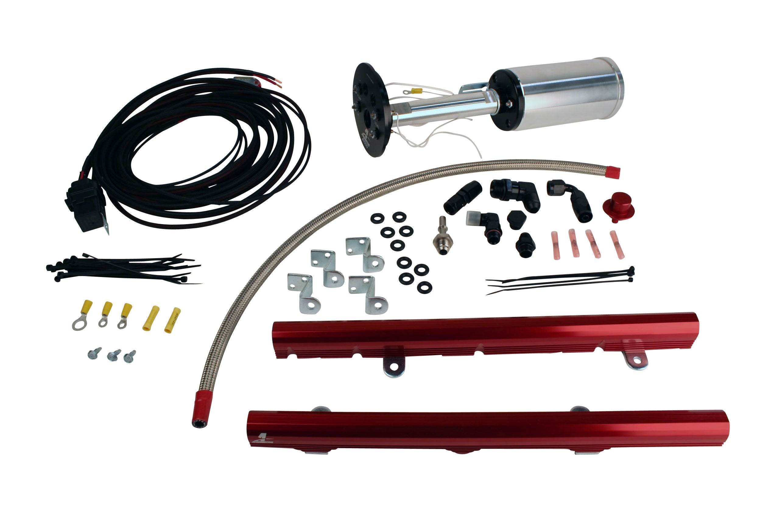 Aeromotive Performance System for C6 Corvette: Eliminator 18671, LS-3 Rails 14115, Wire Kit 16307 & Fittings
