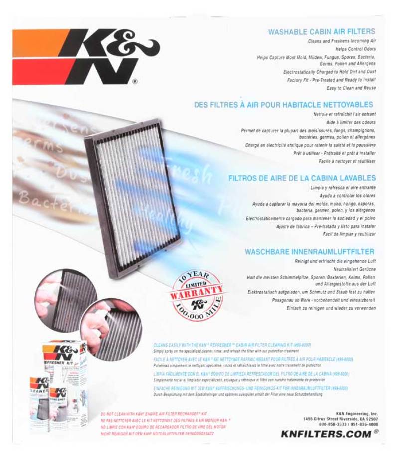 K&N Cabin Air Filter - Perfect for 2011 - 2024 Dodge Durango & 2011 - 2022 Jeep Grand Cherokee